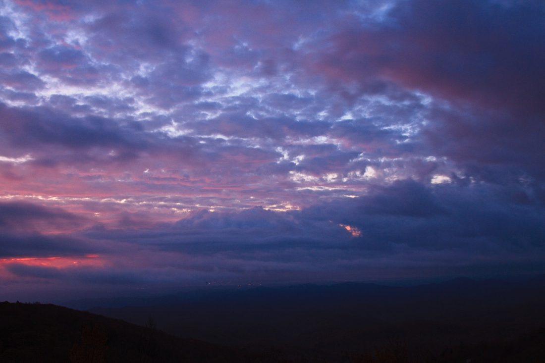 Twilight blue hour over layered Blue Ridge ridges